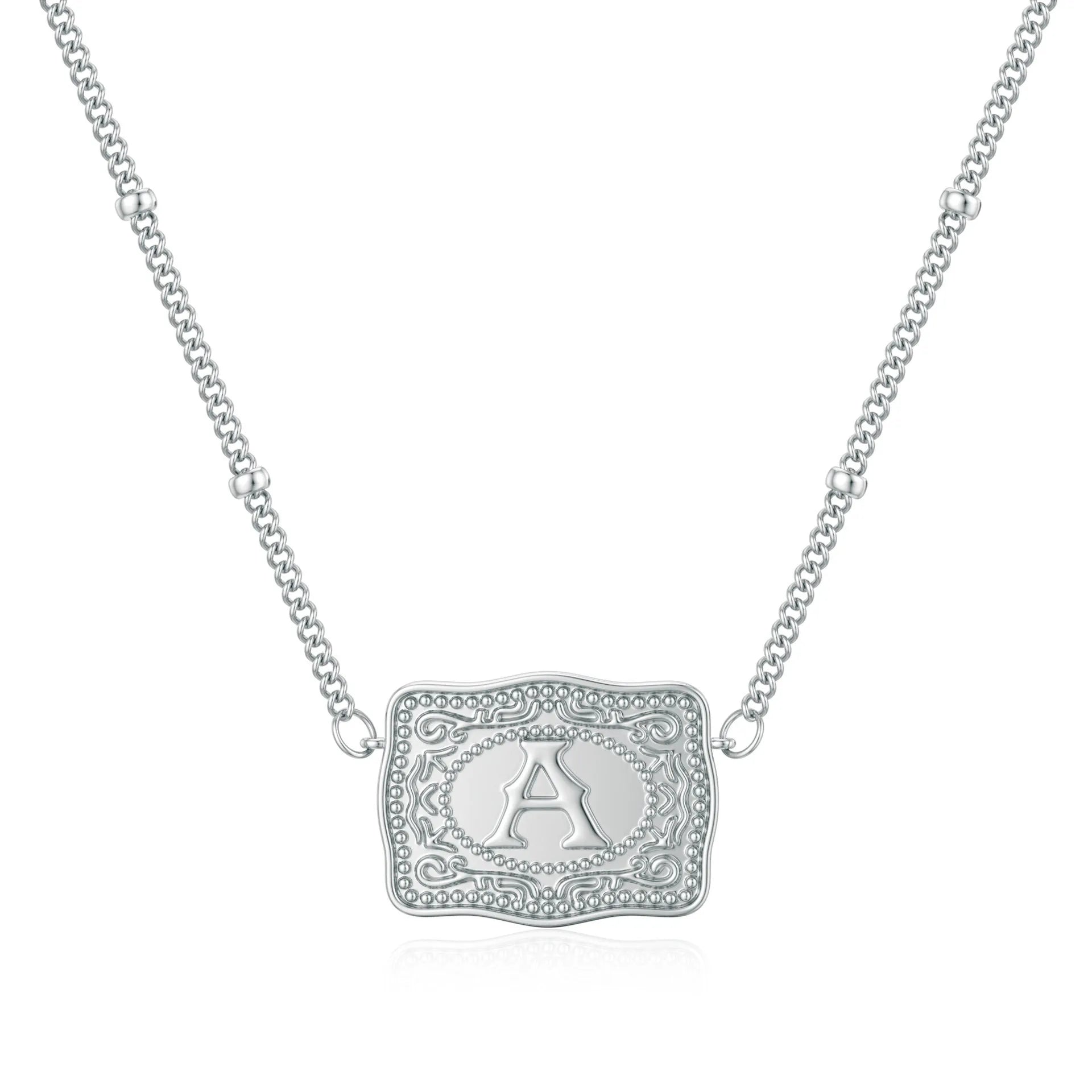 Copper electroplated necklace with a letter charm, available in gold or white k colour.