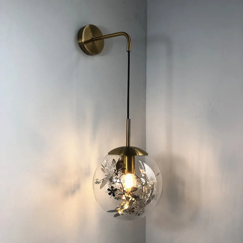 Modern glass bedside wall lamp with LED light in gold or silver finish
