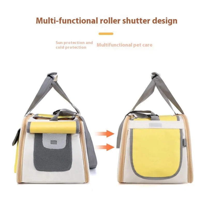 Large capacity foldable canvas pet bag in three colour options shown with single shoulder strap