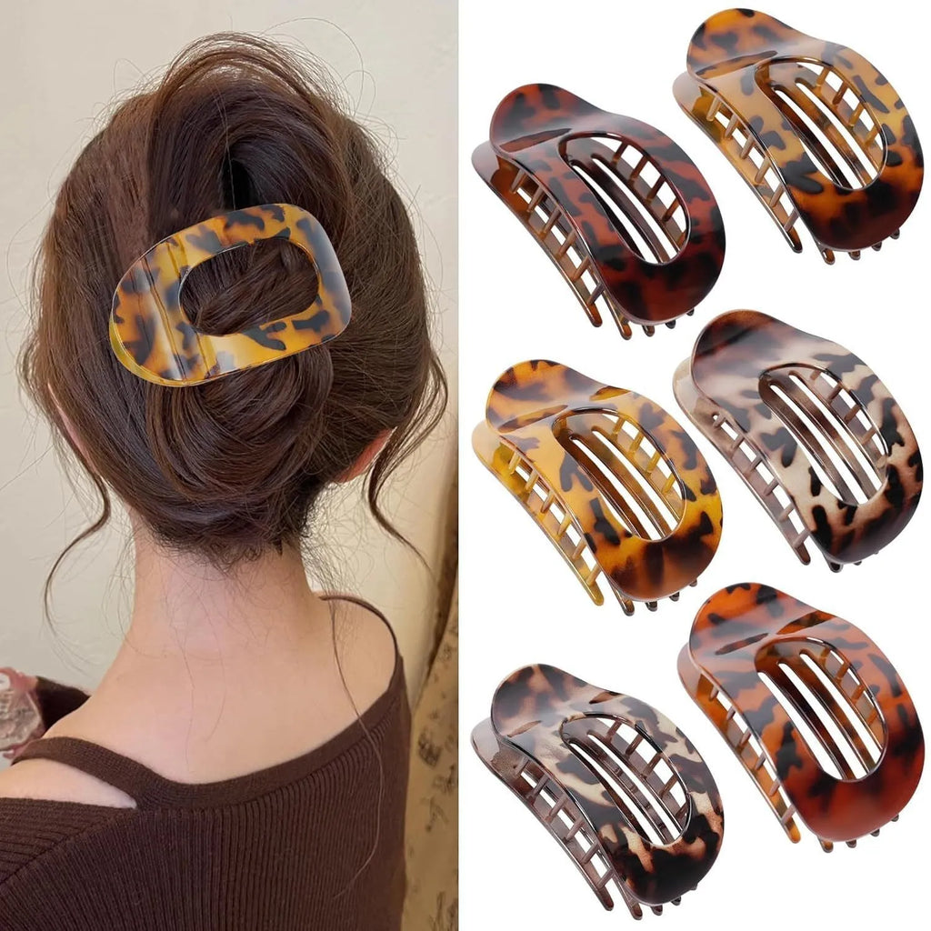 Six rose red plastic hair clips with frosted grip and quadrilateral design in OPP bag packaging