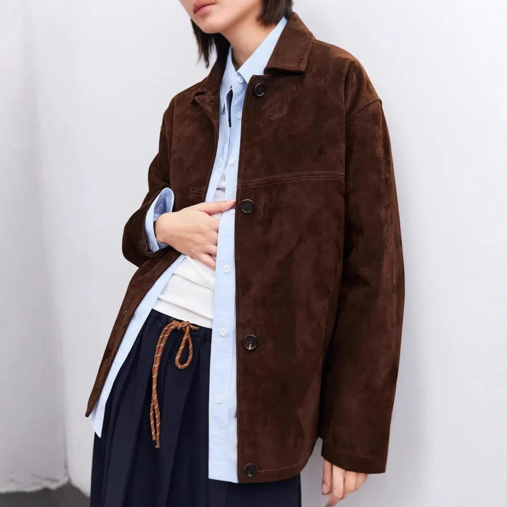 Women's loose fit mid-length cashmere coat with Peter Pan collar in caramel mocha colour