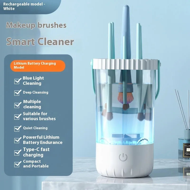 White rechargeable electric makeup brush cleaning device with USB cable