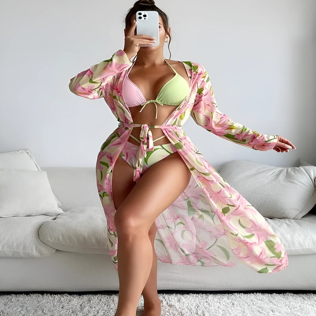 Printed bikini swimsuit for women with European sizing and quick-dry polyester fabric