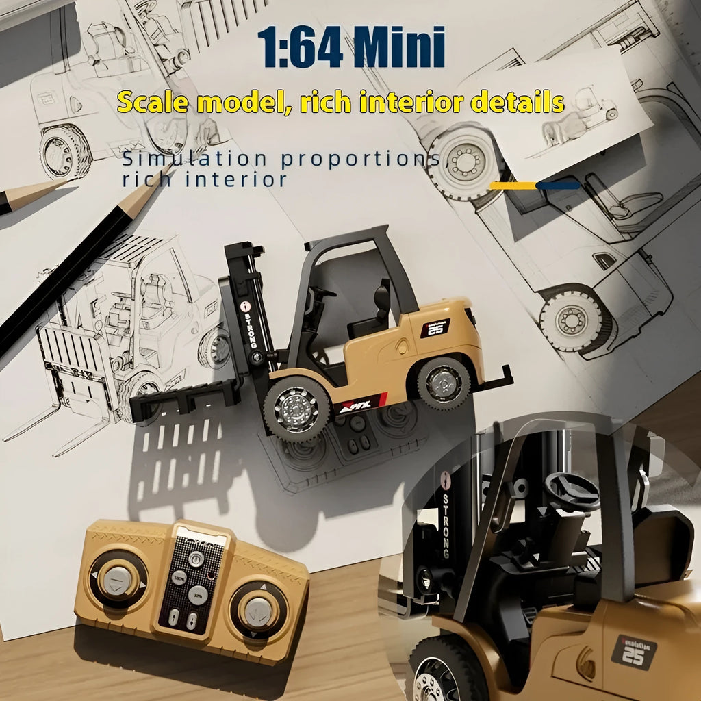 Mini alloy forklift remote control model with cargo hook and pallet accessories