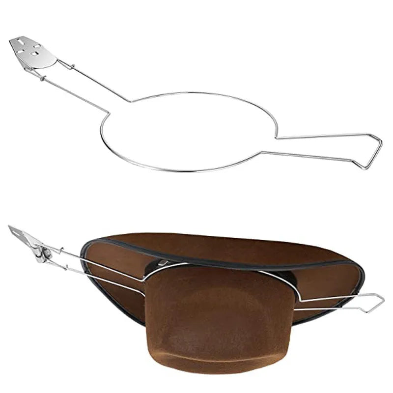 Brown chrome-plated iron car hat stand functioning as a dual coat and hat rack.