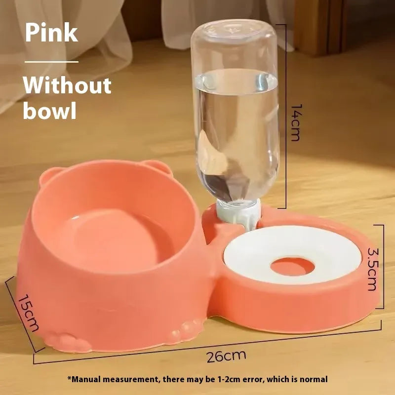 Automatic double bowl pet drinking basin in haze blue with stainless steel and ceramic dispenser.