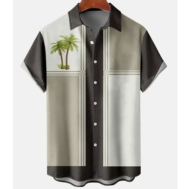 Man wearing a slim-fit short-sleeve shirt with a colourful 3D digital printed floral pattern.
