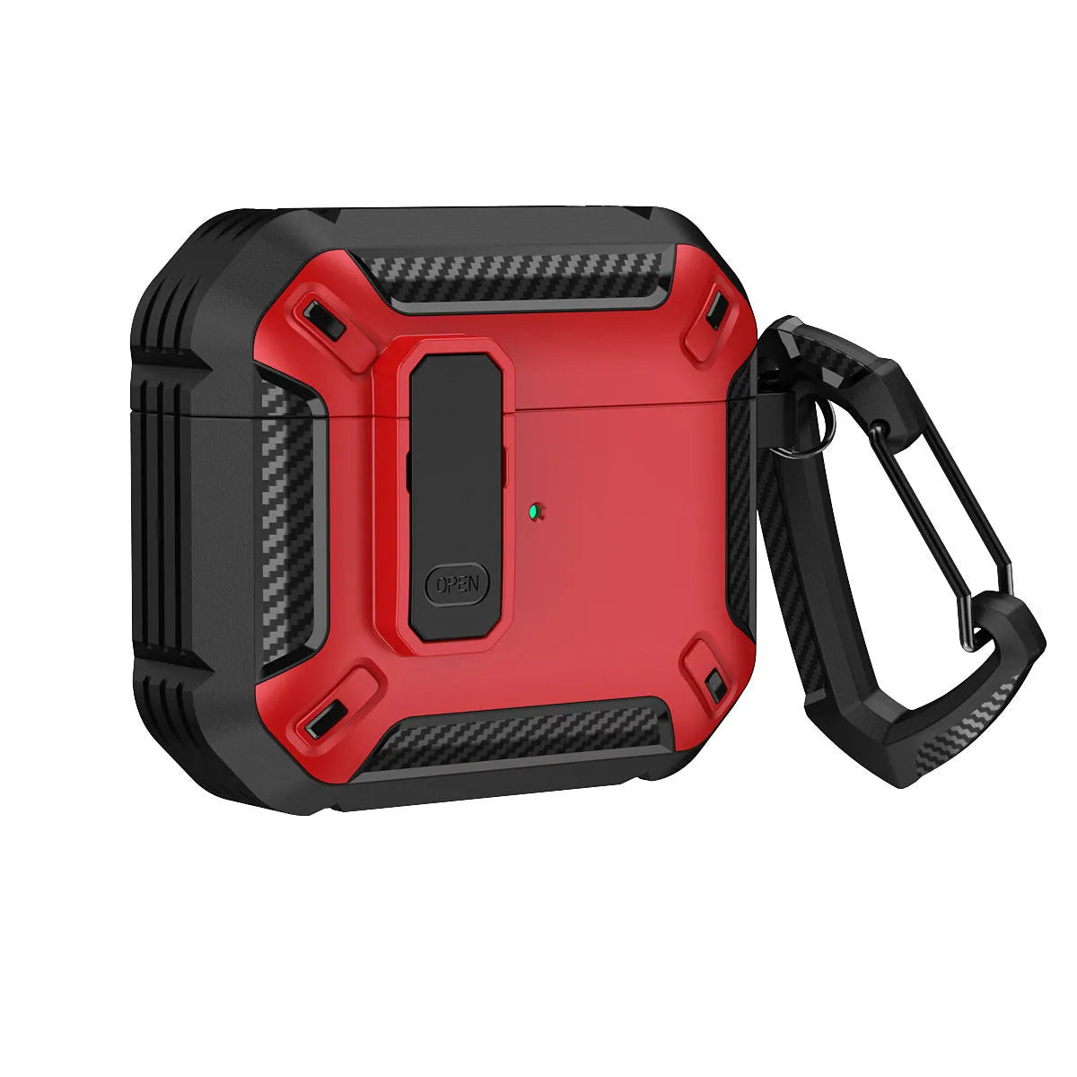 Two-tone plastic clamshell case for AirPods earbuds with carrying hook