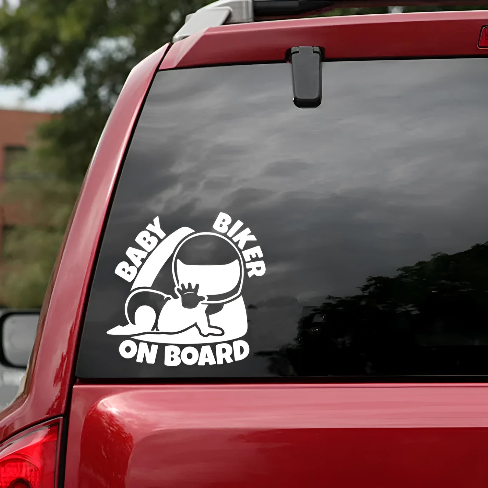 Reflective Baby On Board warning car sticker in black and white colour options.