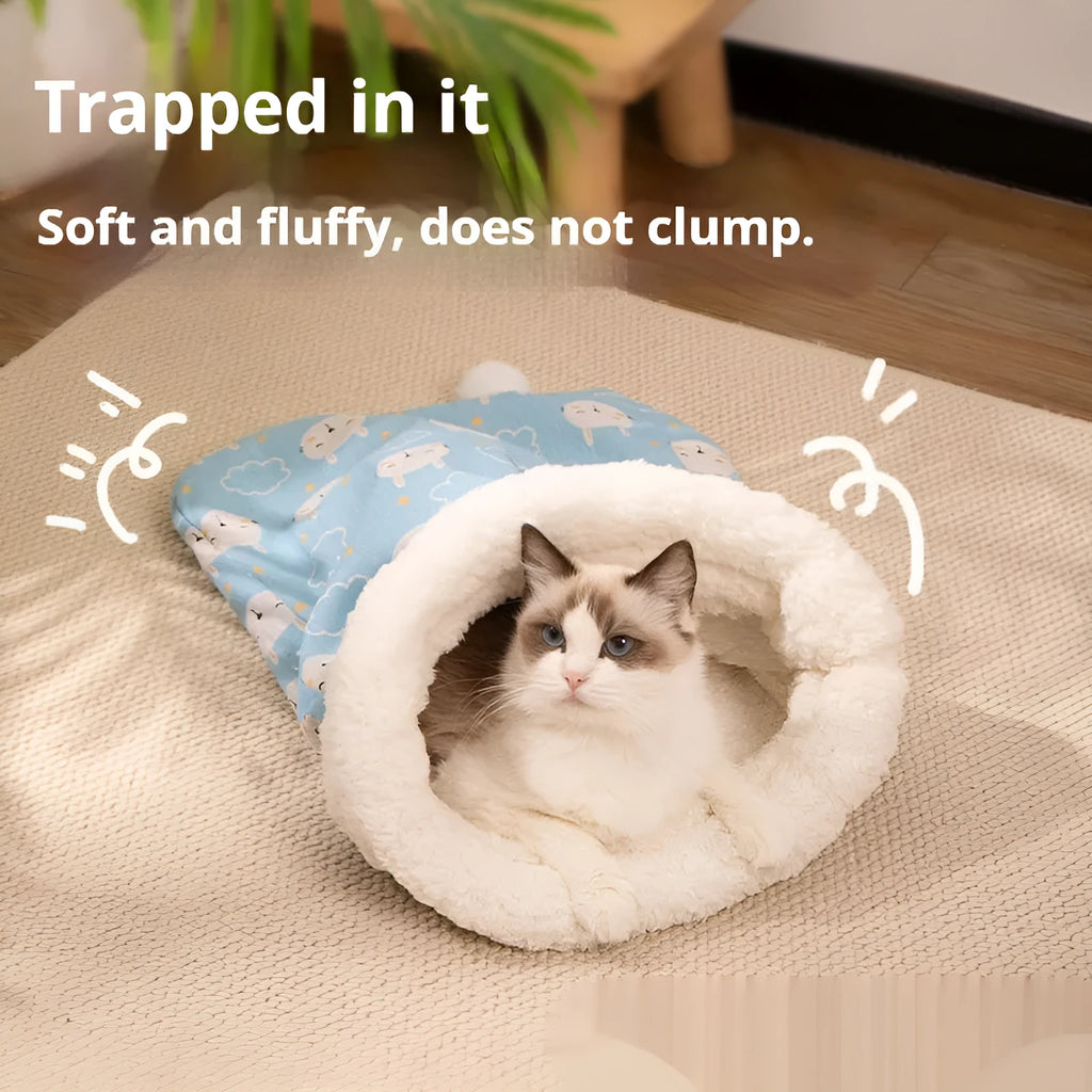 Flannel cat sleeping bag nest with PP cotton filling, 50cm by 40cm in pink Trojan horse pattern