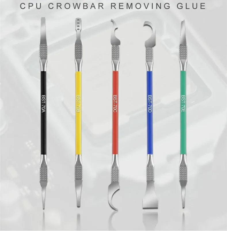 Five piece stainless steel disassembling tool knife set with thin blades for plastic removal work