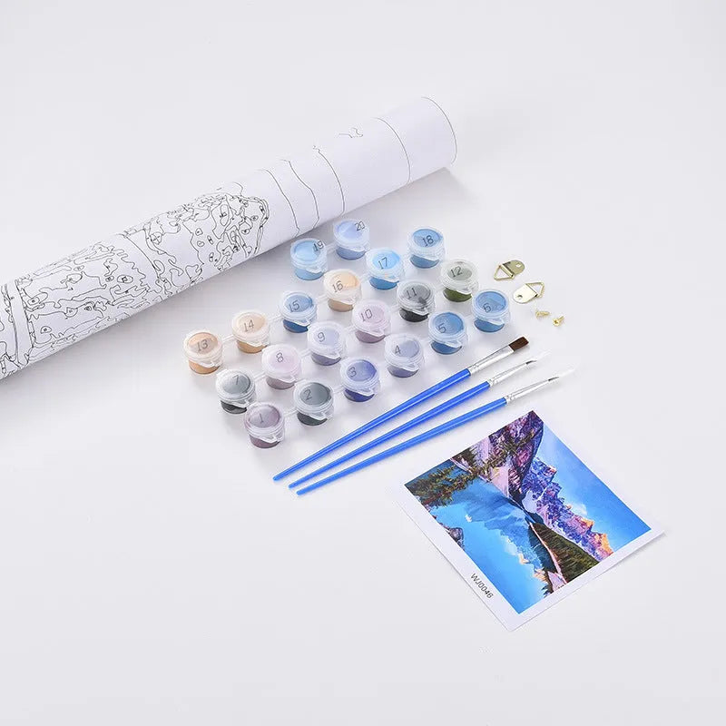 DIY sea view villa digital oil painting kit with 40x50 cm frameless linen canvas and acrylic paints