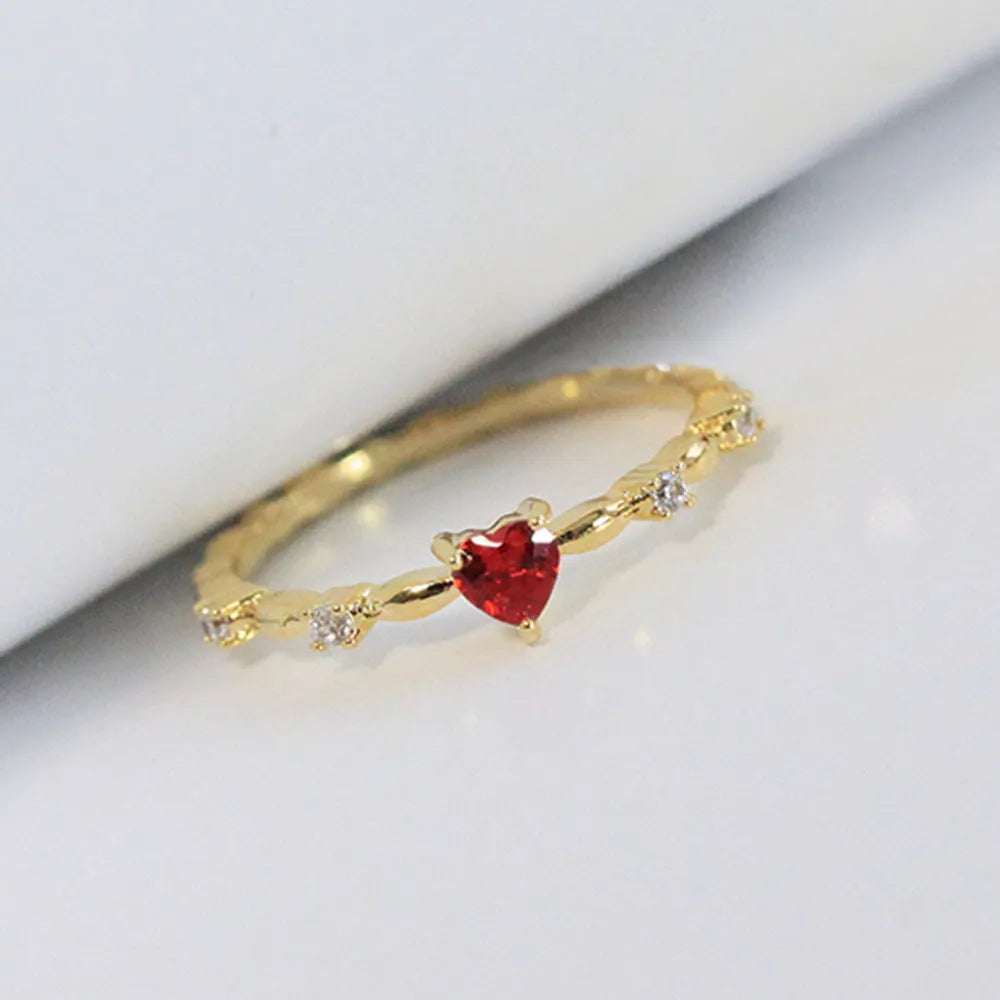 Peach heart shaped ring with zircon detail in gold or silver electroplated finish