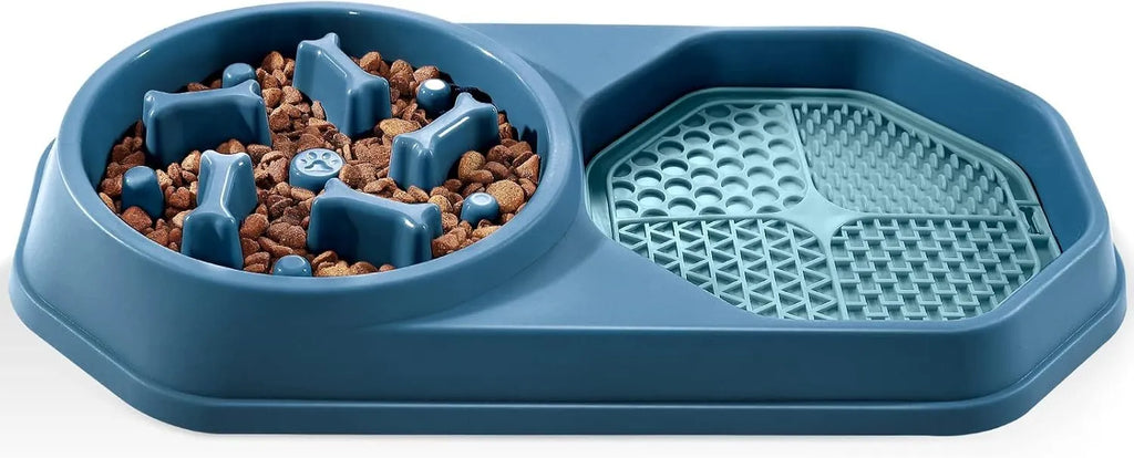 Slow feeder dog bowl with colourful maze pattern for anti-gulping and bloat prevention