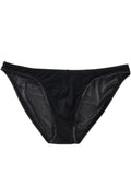 Men's black triangle briefs with low-waist design and quick-drying nylon fabric