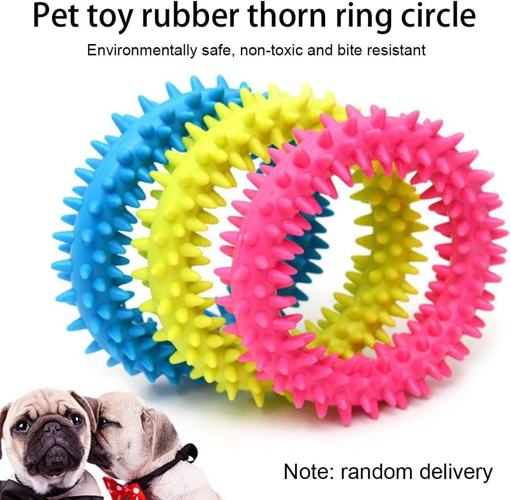 9.5cm diameter TPR dog chew toy with spiked dental cleaning nubs in multiple colours