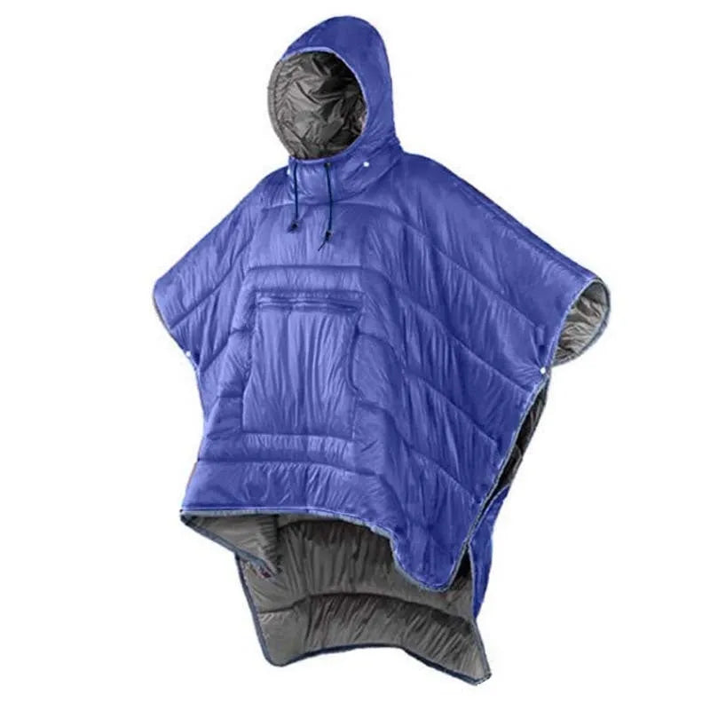 Army Green outdoor cloak sleeping bag with 200x140cm dimensions showing convertible design for camping use