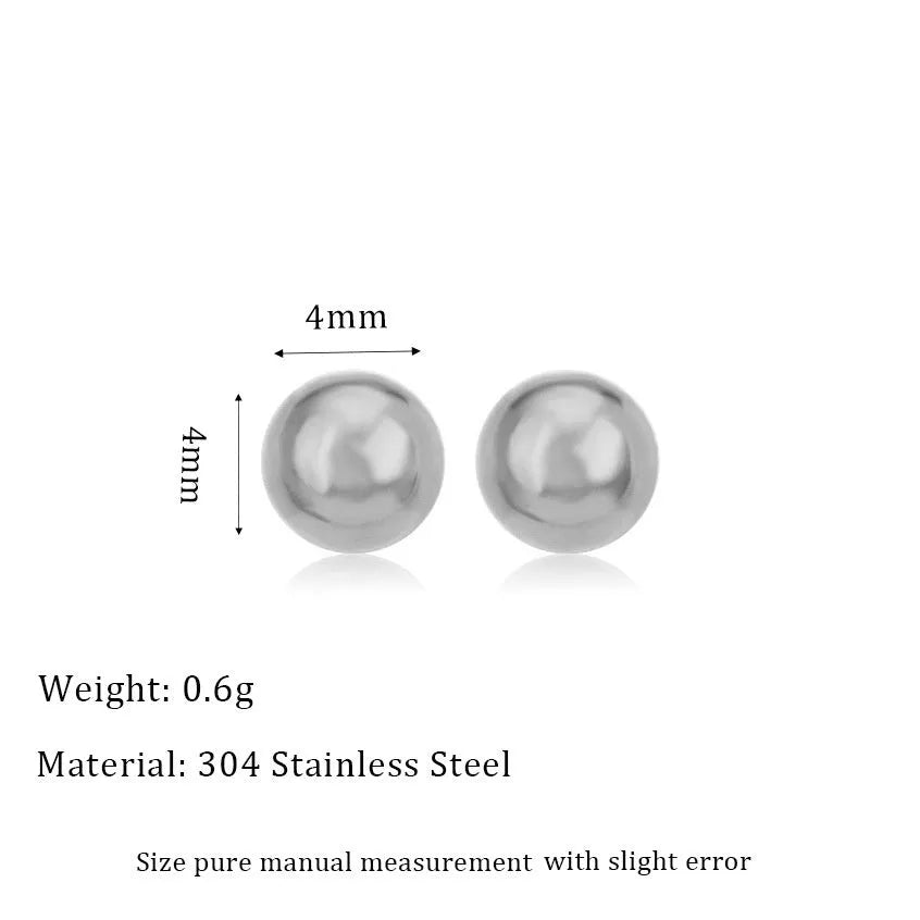 Gold and silver spherical ball stud earrings in 3mm, 4mm, 5mm, and 6mm sizes on a plain background.