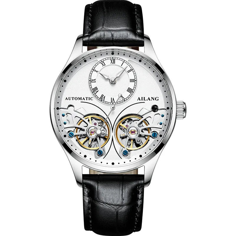 Titanium automatic men's watch with tourbillon and moon phase on black dial