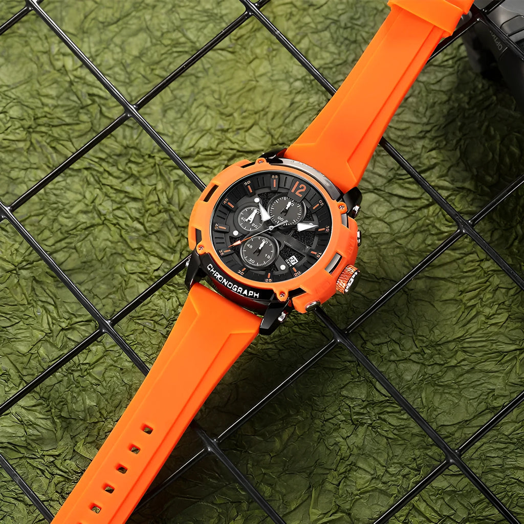 Men's black luminous waterproof quartz watch with calendar on 51mm stainless steel case