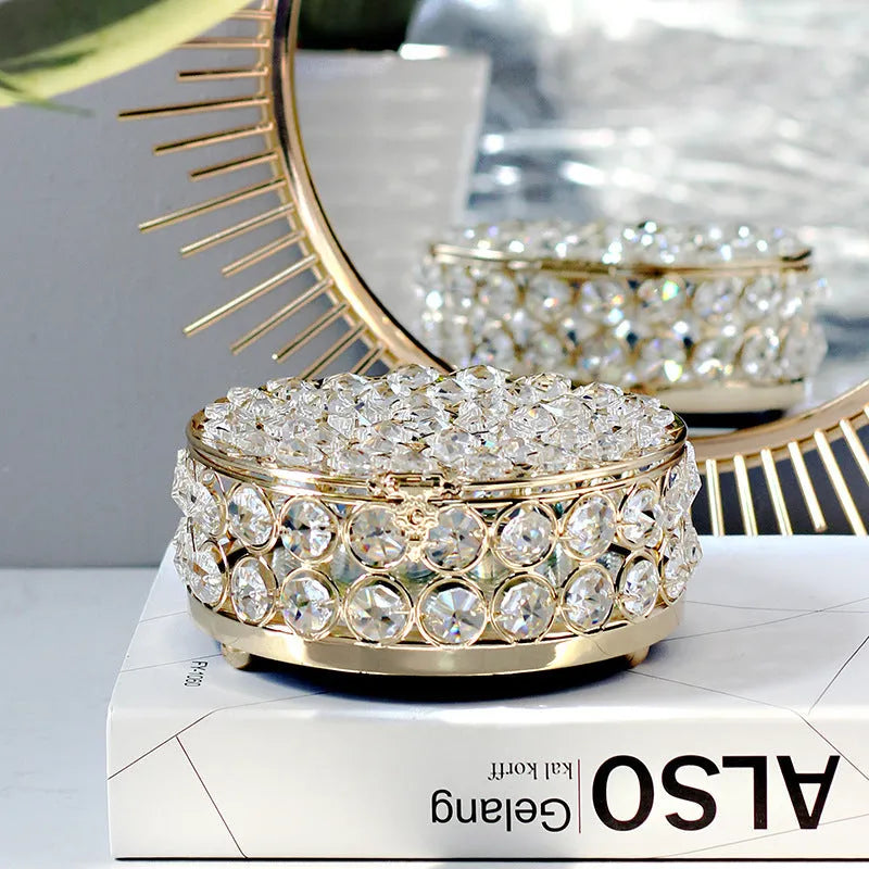 European style metal jewelry storage box with French gold finish