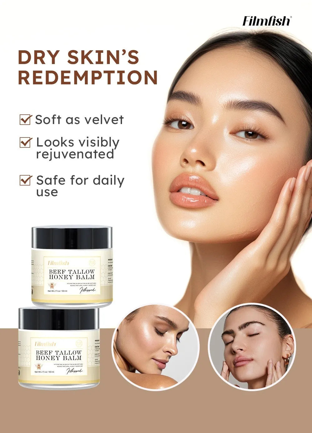 60ml jar of honey body moisturising cream for skin rejuvenation.