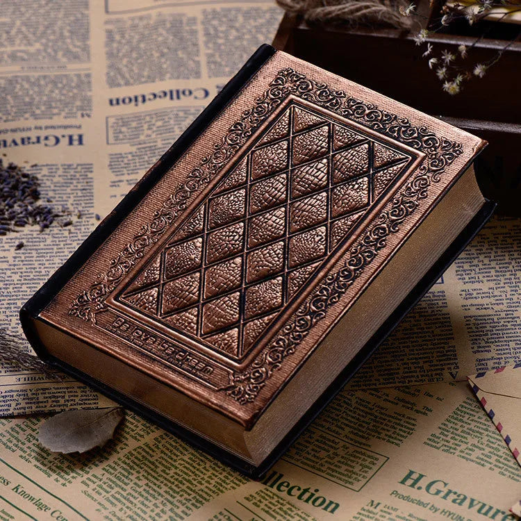 Embossed faux leather notepad with 3D cover in bronze or black gold colour
