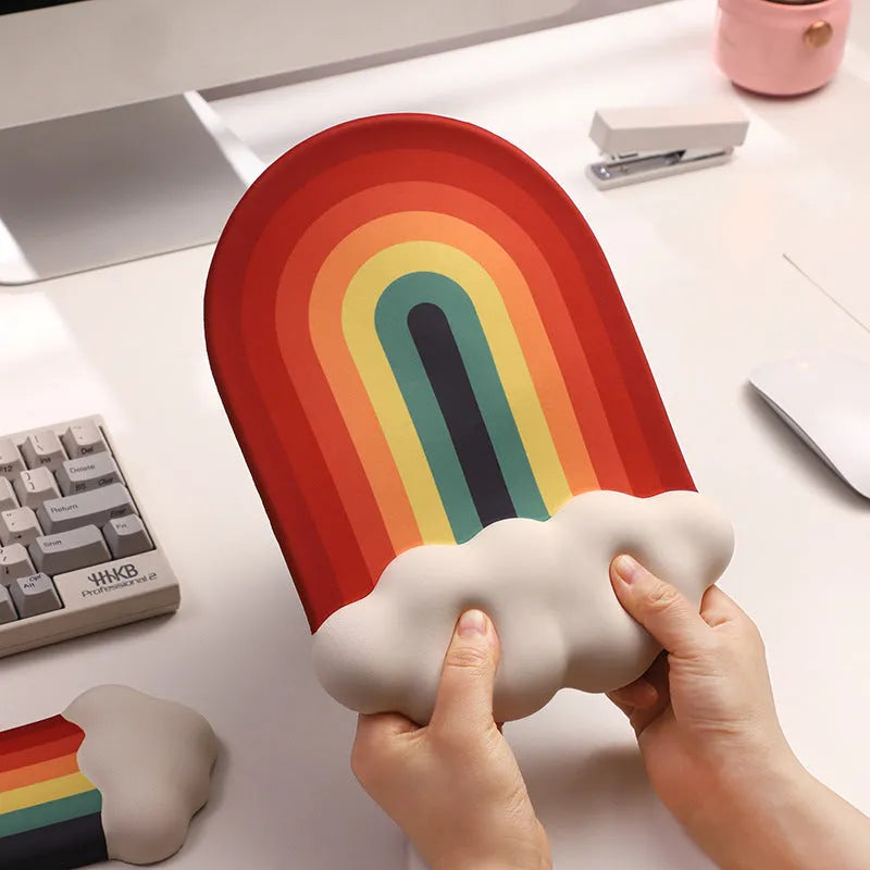 Silicone wrister mouse pad and keyboard support set with cloud pattern design in white, black, grey or red