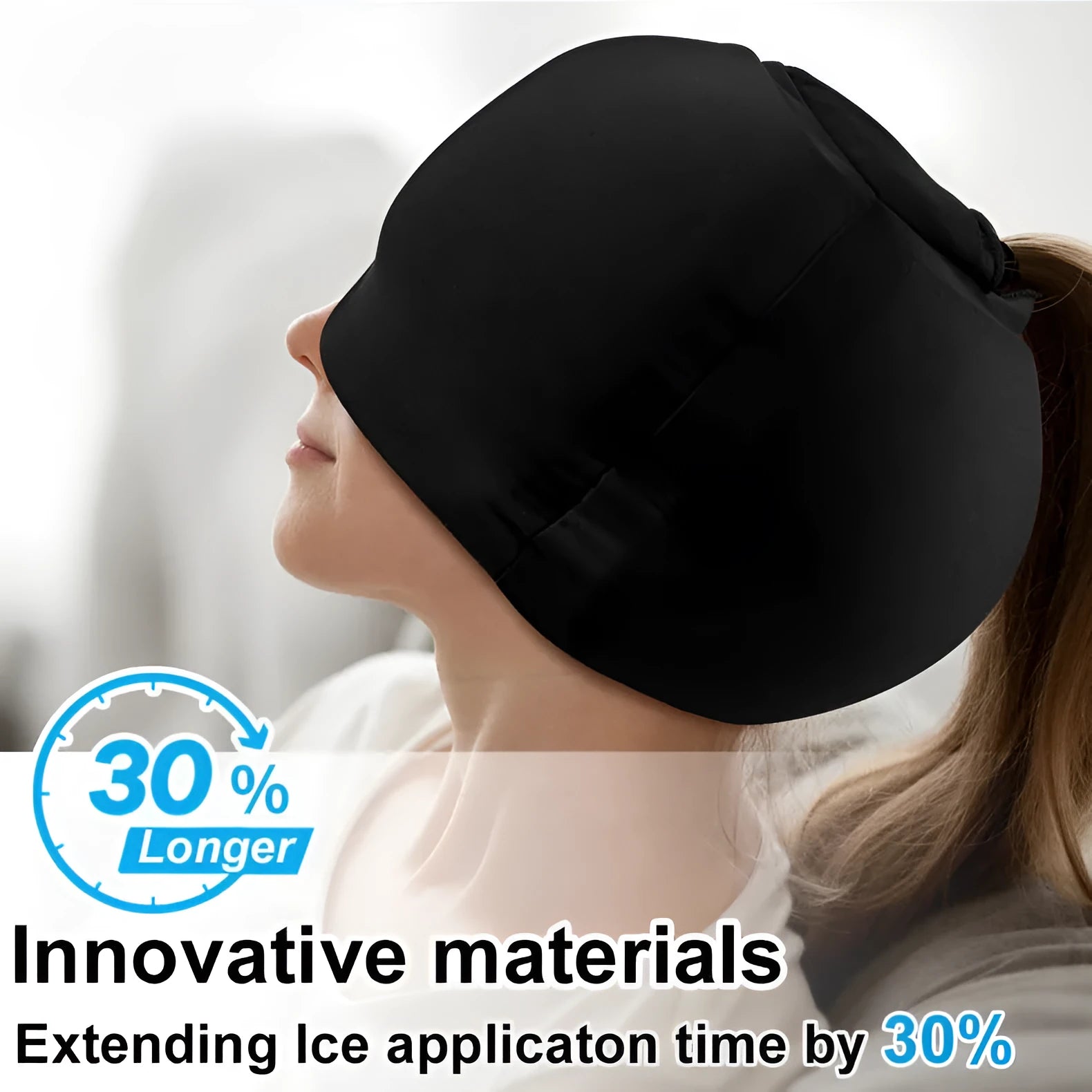 Fully enclosed cold compress cap in solid colour with polyester construction