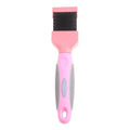 Blue double-sided pet brush with stainless steel pins and ergonomic handle for dog and cat grooming