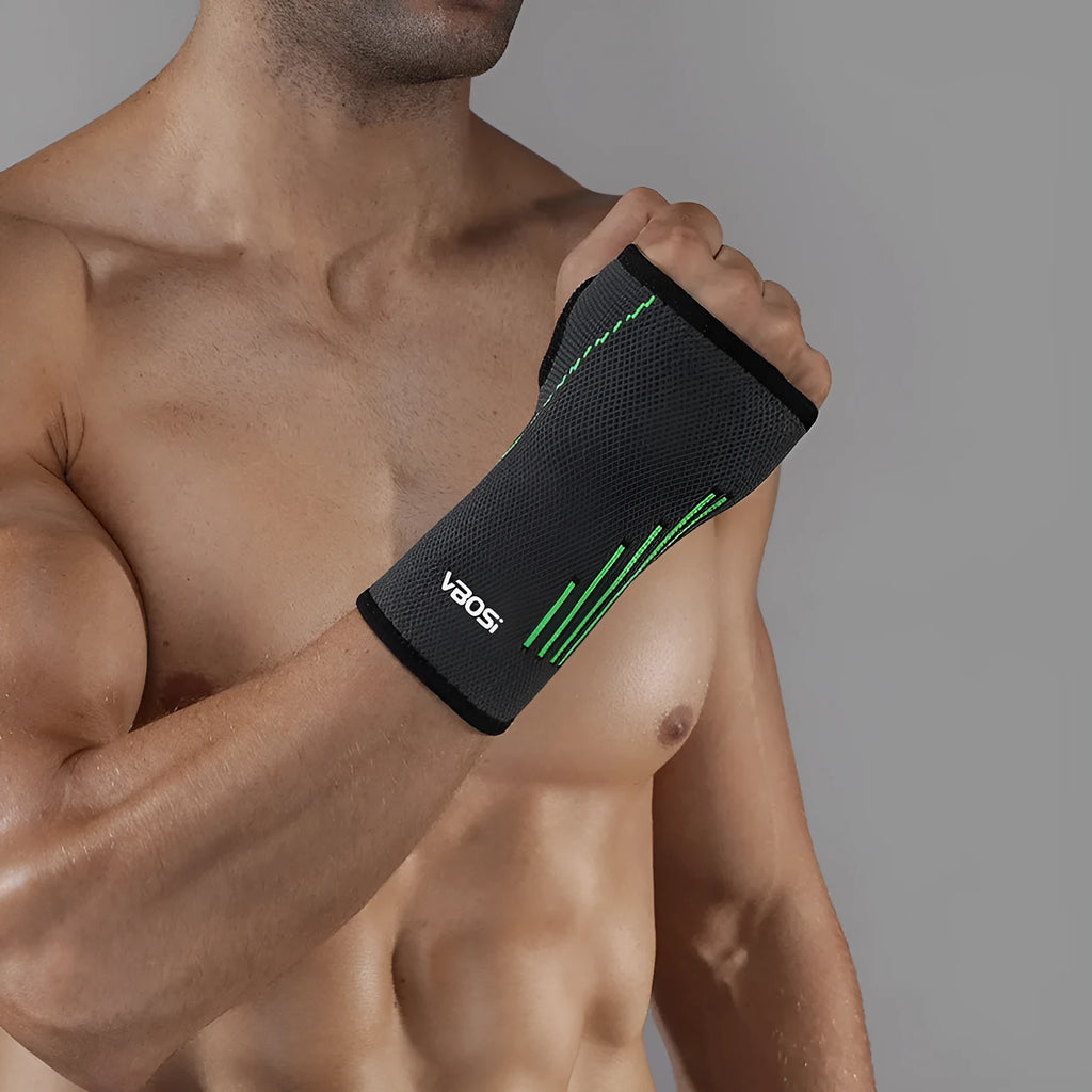Adult wristband wrist guard for tennis in black, green or orange, single pack, sizes L M XL