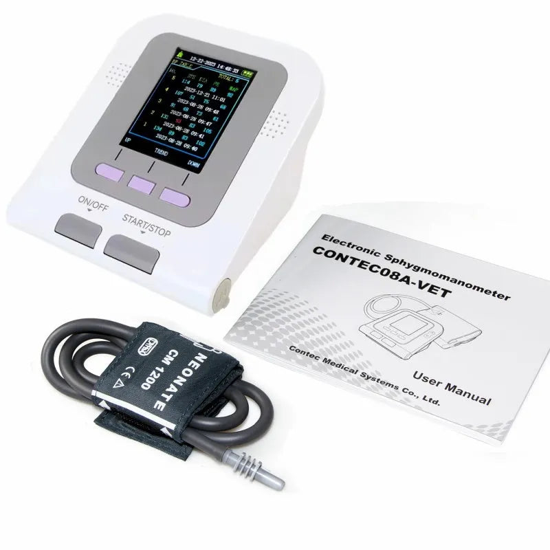 CONTEC08A veterinary digital blood pressure monitor with colour display and three cuff sizes for animals