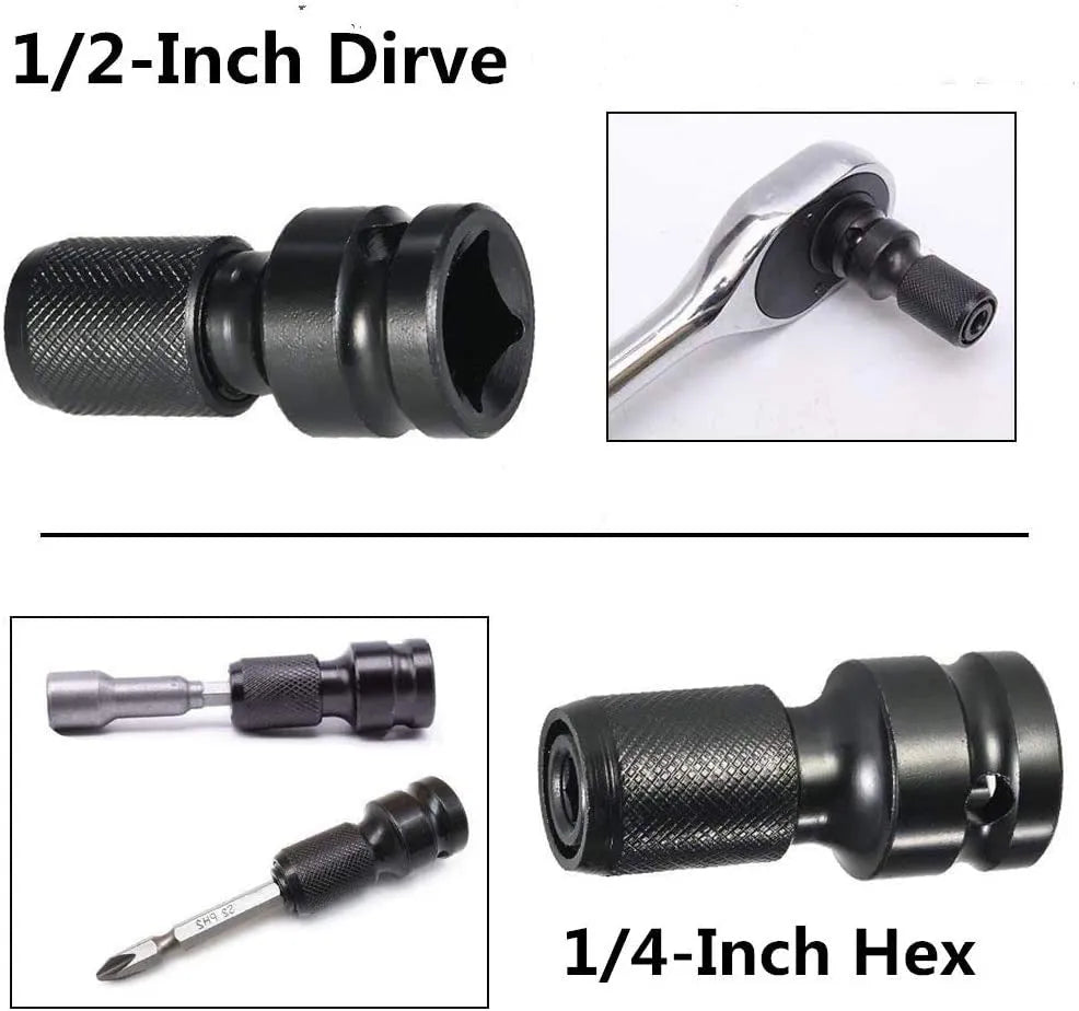 Scaling bit holder socket extension tool with telescopic sleeve on a workbench.