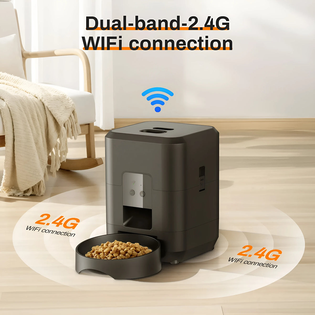 Automatic cat feeder with programmable timing and portion control in white or black
