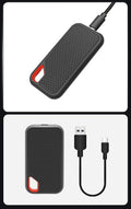 Black ABS portable SSD with Type-C 3.1 interface, shown as a mobile external solid state drive.