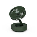 Green telescopic floor fan extended to vertical position with remote control