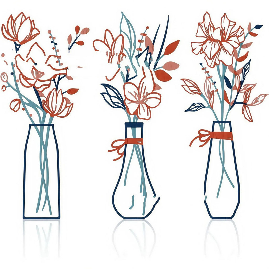 Set of three metal flowers wall art pieces with alloy construction and colour vase designs
