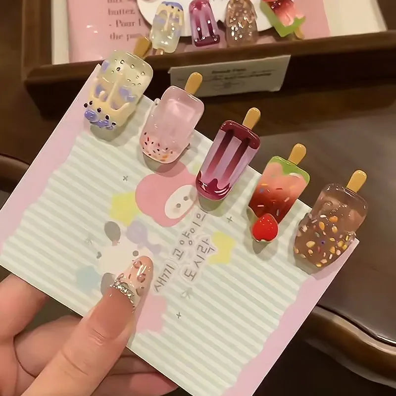 Resin hair barrette with cartoon ice cream charm in pastel colour
