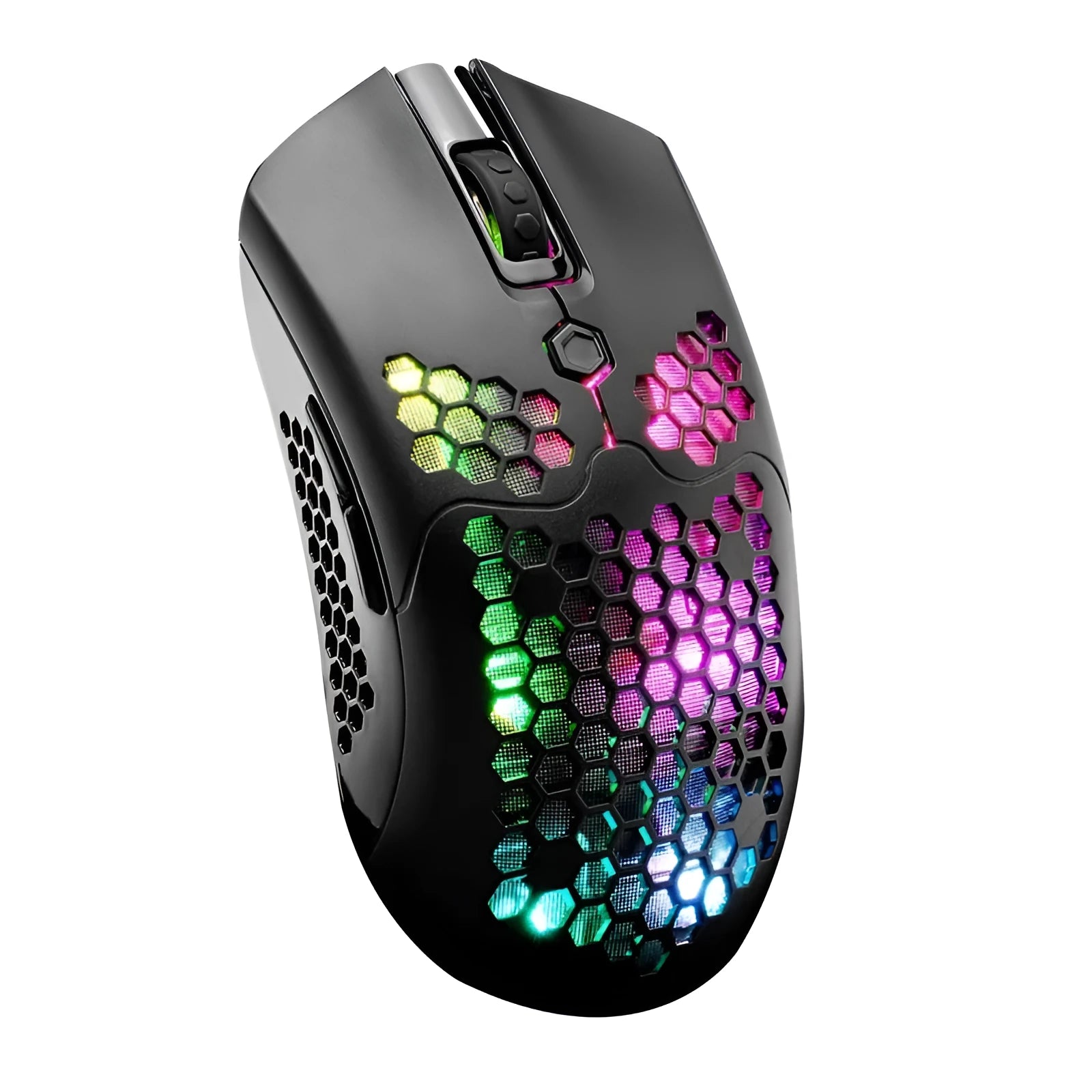 Free Wolf X2 wireless gaming mouse in black, green, pink, white, or yellow with RGB lighting.