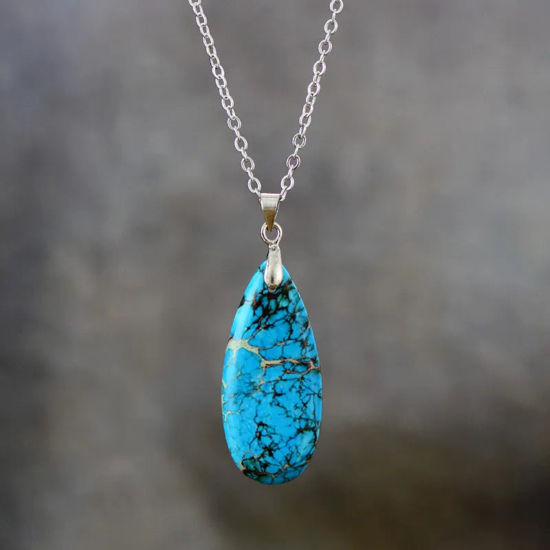 Emperor Stone jade water drop pendant necklace with 18K gold plated chain.