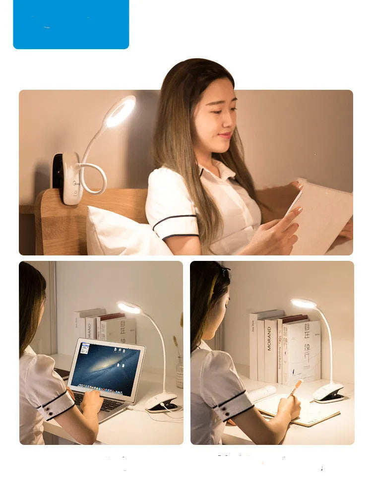 Green rechargeable touch-control USB table lamp with LED light on a wooden desk