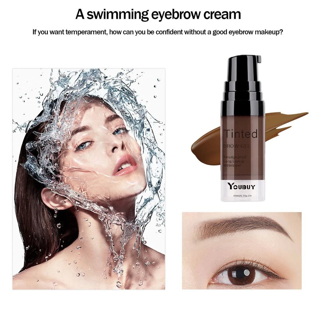 Waterproof brow cream and eyebrow pencil set in dark grey and golden yellow colours with brow dye component