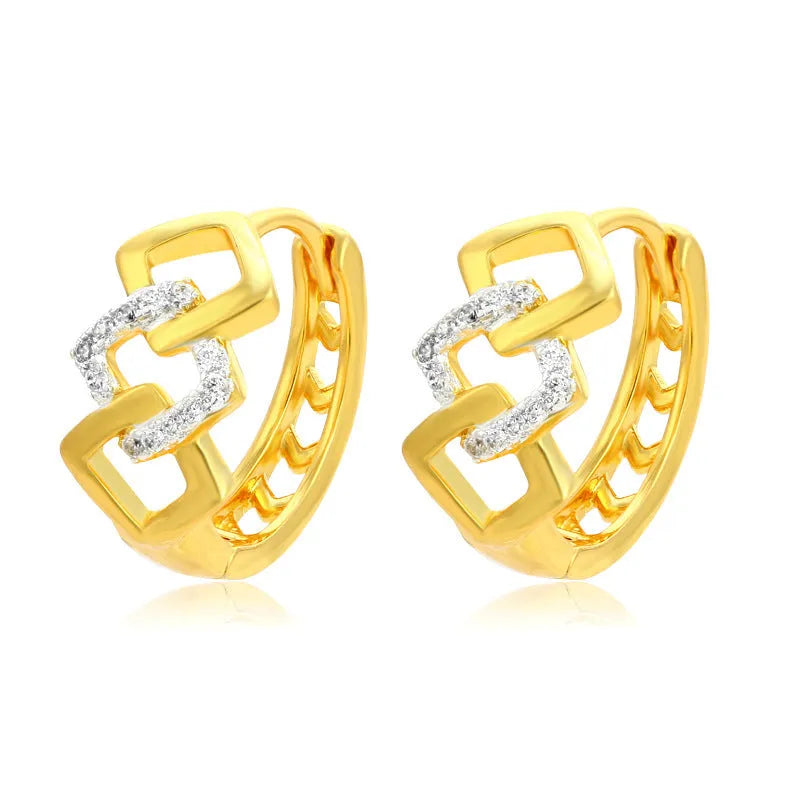Gold geometric hollow out alloy earrings with colour separation ear clip design
