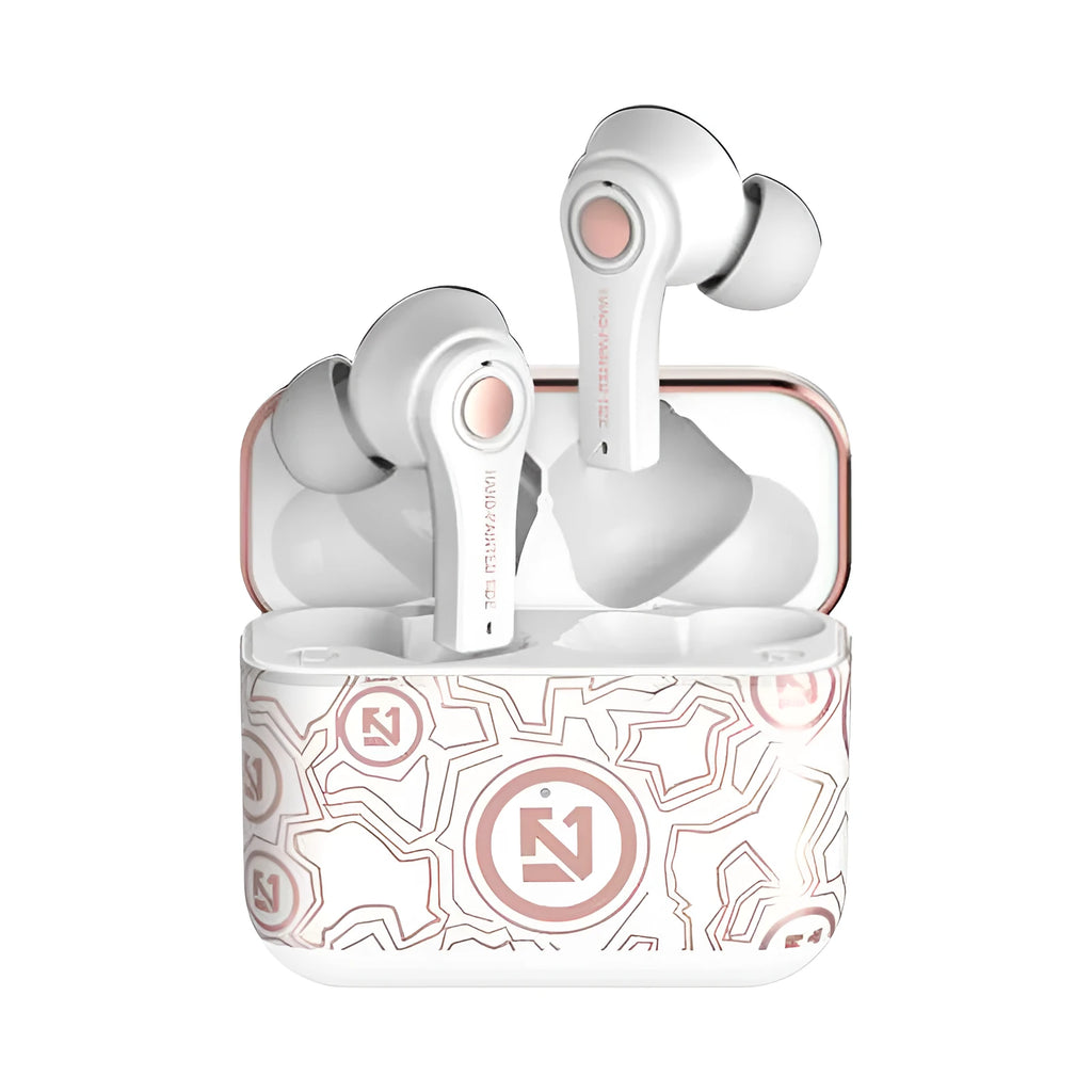 Black and white wireless Bluetooth headset with over-ear design showing adjustable headband