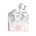Black and white wireless Bluetooth headset with over-ear design showing adjustable headband