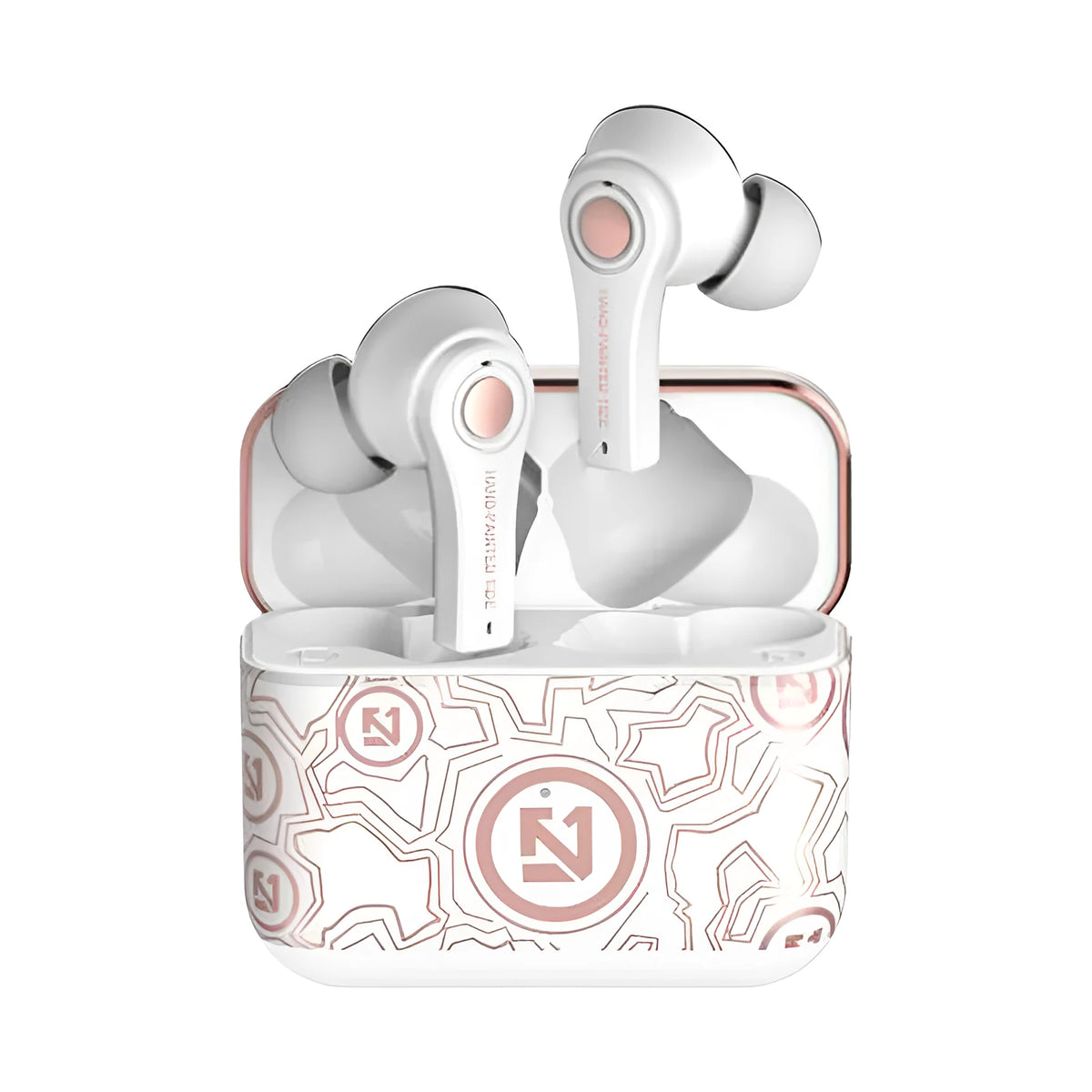 Black and white wireless Bluetooth headset with over-ear design showing adjustable headband