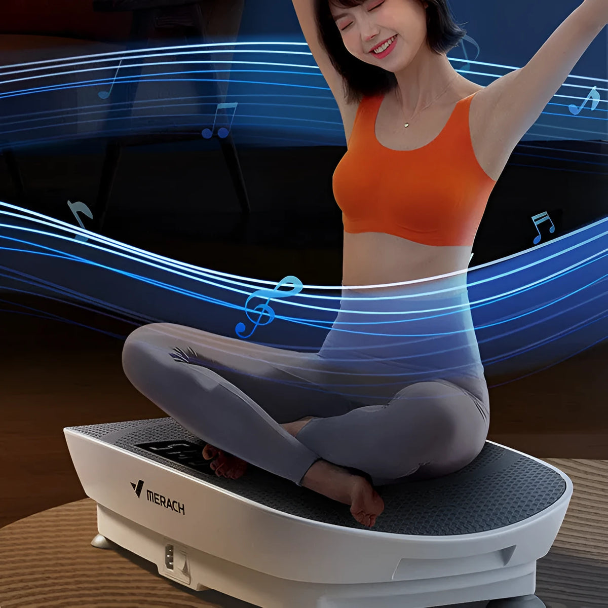 Grey smart power plate massage board with Bluetooth connectivity and US power plug