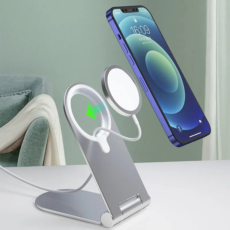 Silver vertical adjustable magnetic bracket for iPhone 12 with aluminium alloy construction