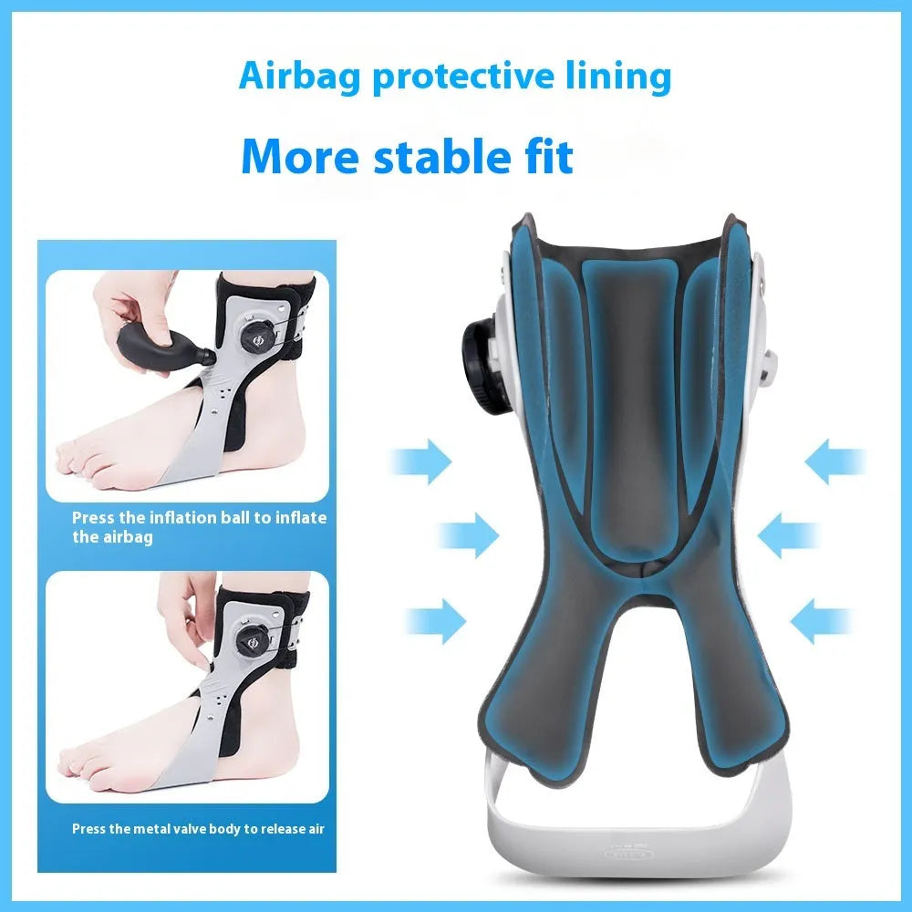 Grey and black ankle fixation brace with an airbag button, shown in separate left and right versions.