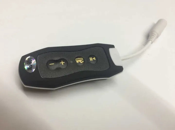 Compact black Bluetooth MP3 headset with IPX68 waterproof rating for swimming and running.